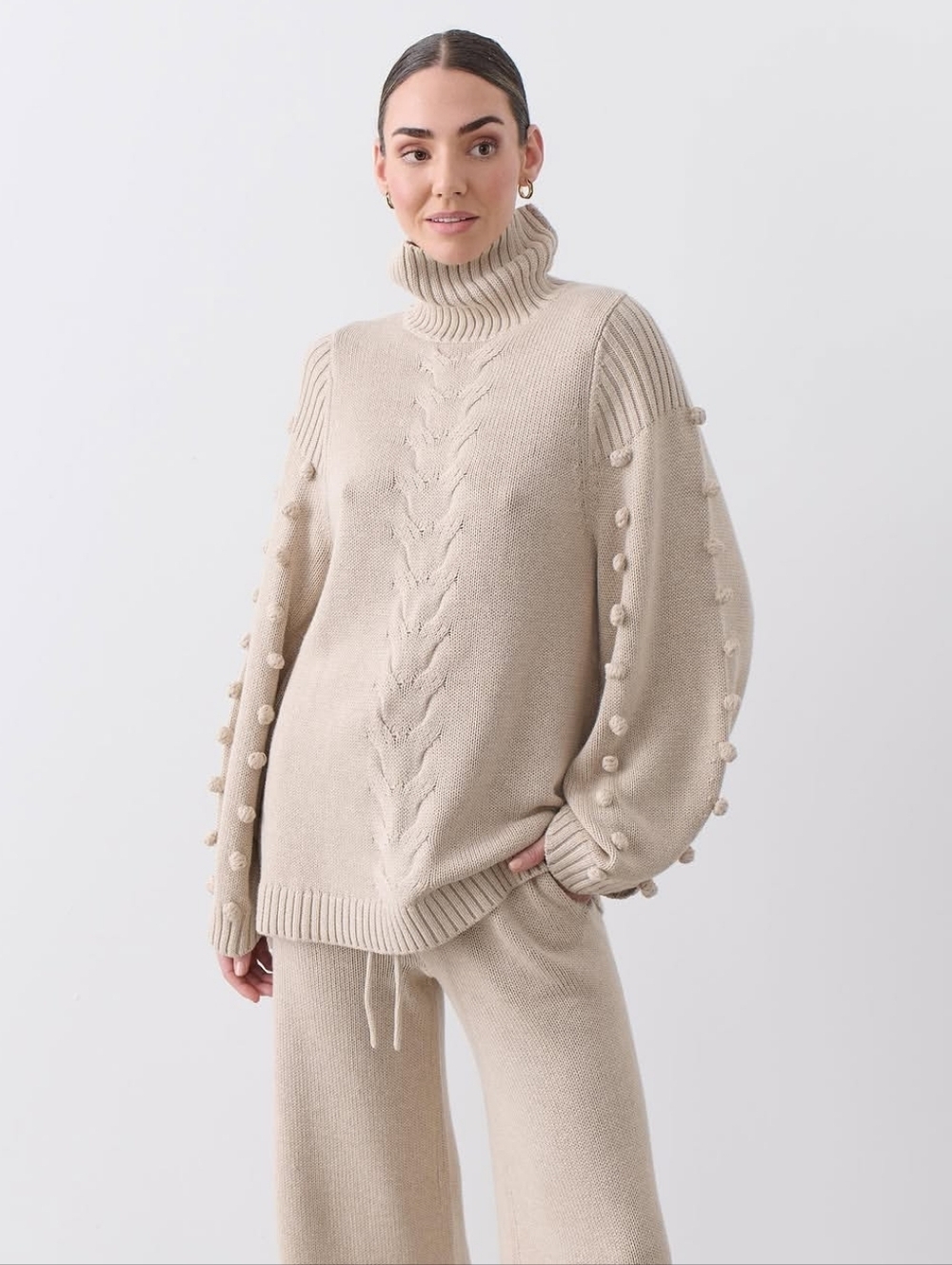 Joslin Katie Knit Beige Turtleneck Cotton + Cashmere Sweater Size Small‎